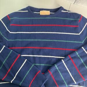 VTG Pendelton 80s Knit Virgin Wool Sweater Striped Navy Size 38 Small Made USA